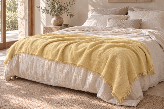 Handmade Linen Throw - Gold.
