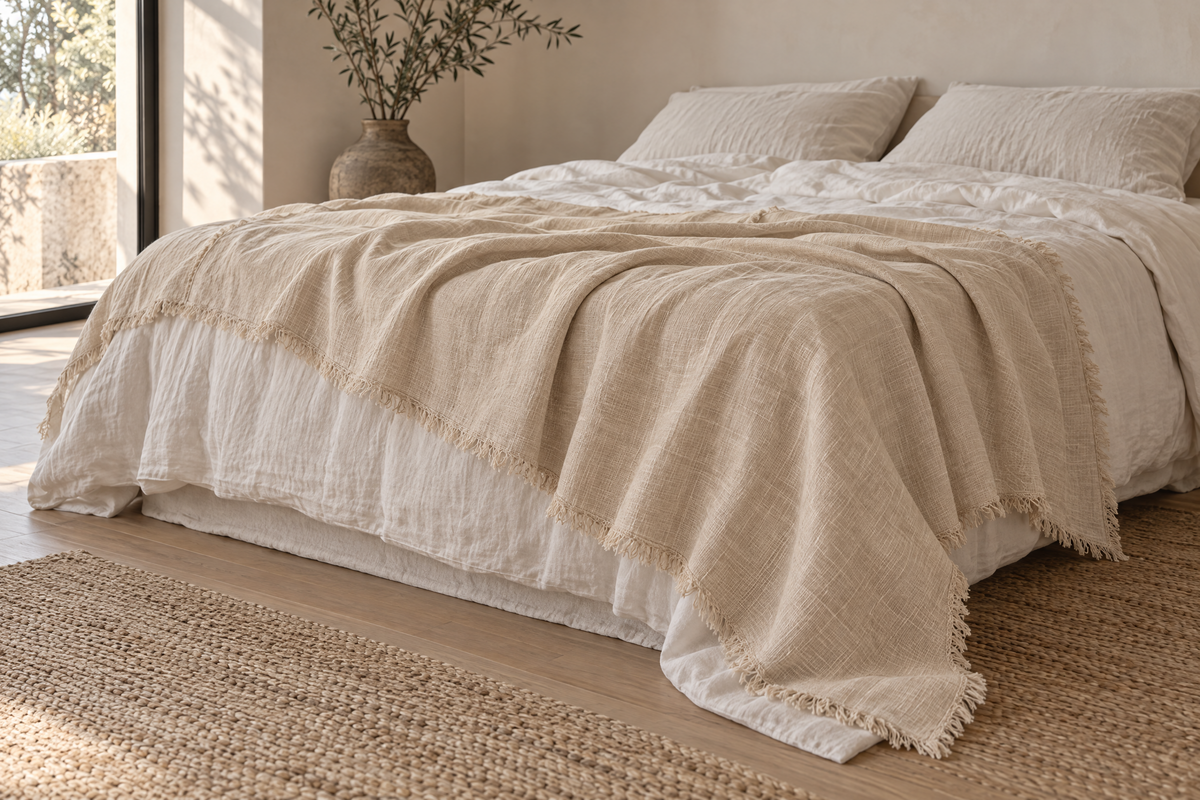 Handmade Linen Throw - Natural