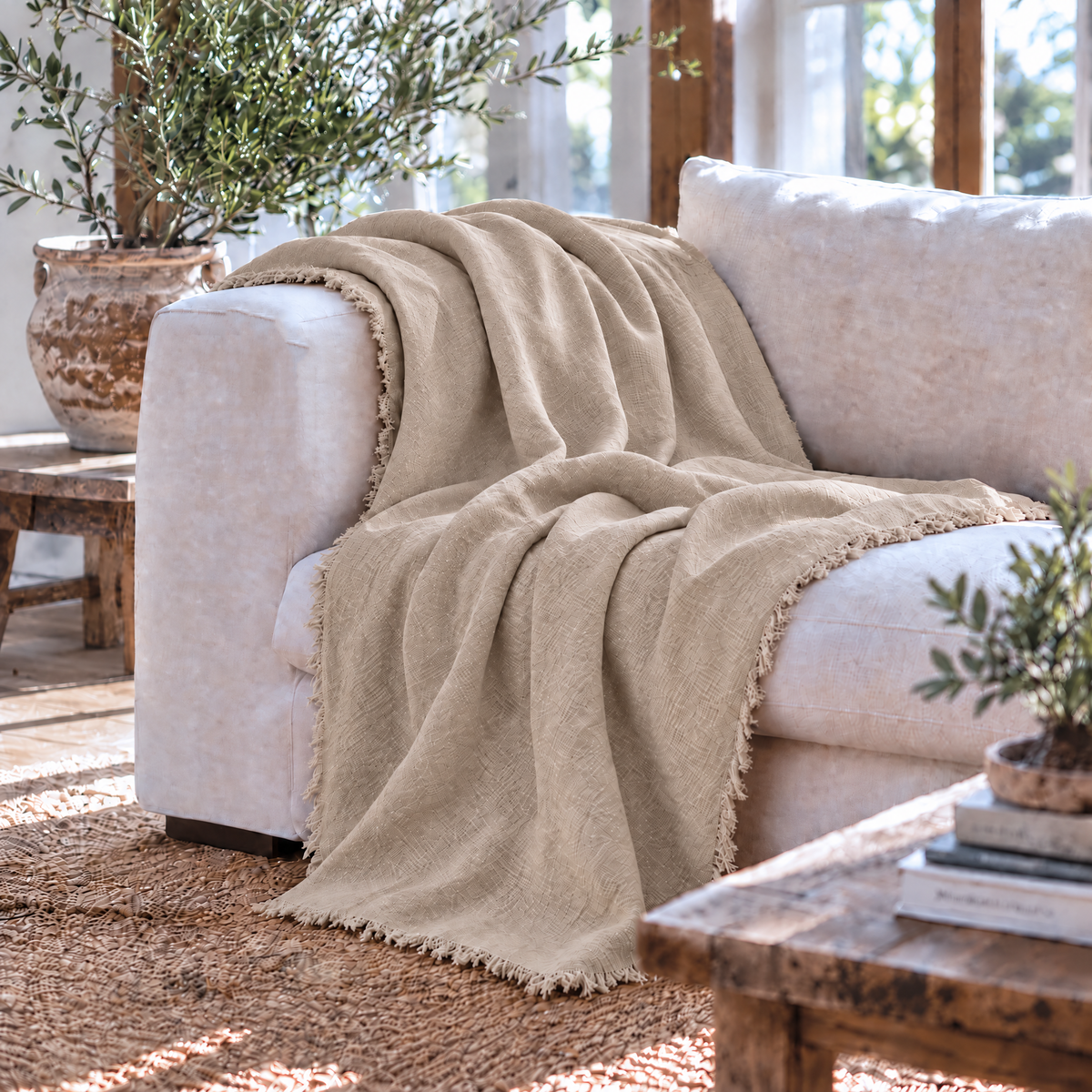 Handmade Linen Throw - Oatmeal