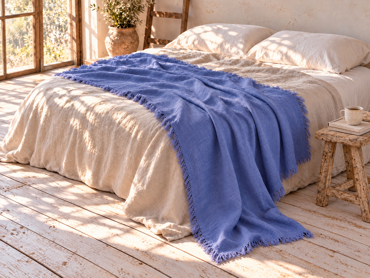Handmade Linen Throw - Periwinkle