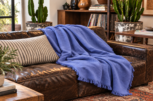 Handmade Linen Throw - Periwinkle