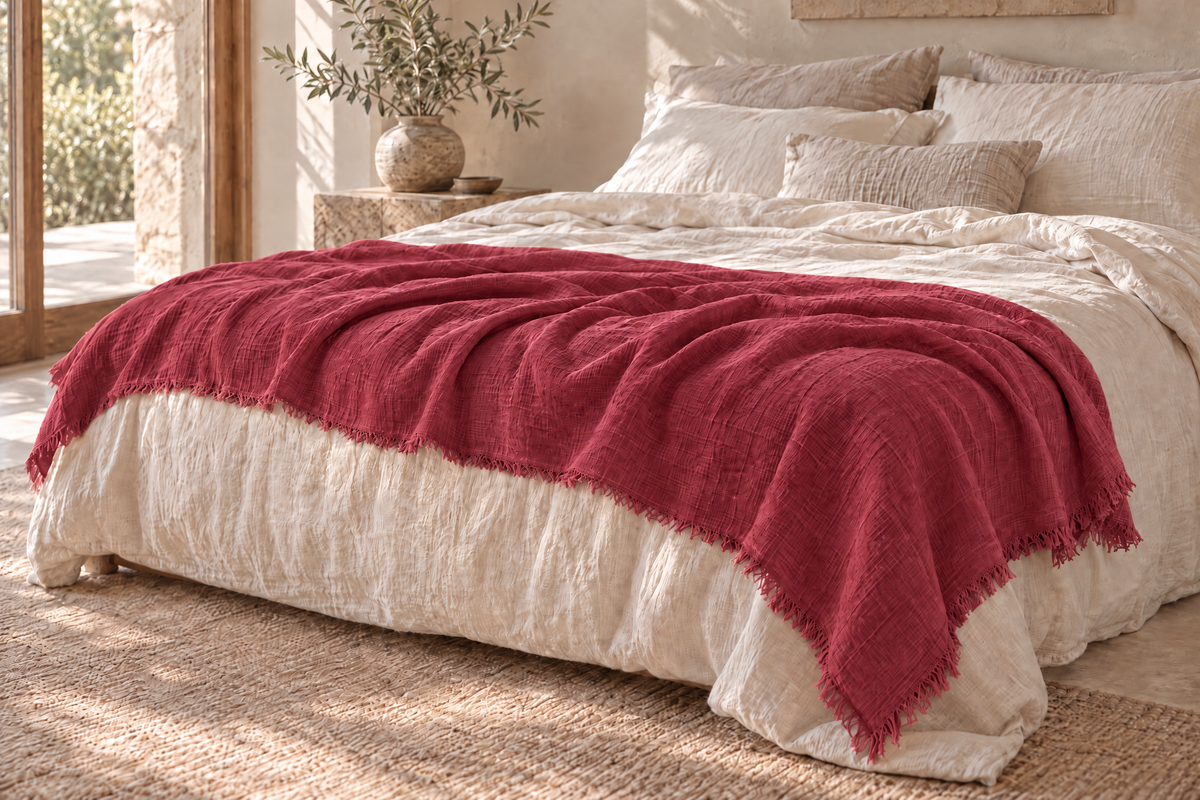 Handmade Linen Throw - Scarlet