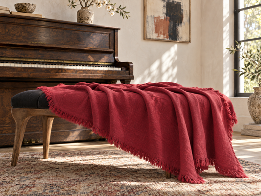 Handmade Linen Throw - Scarlet