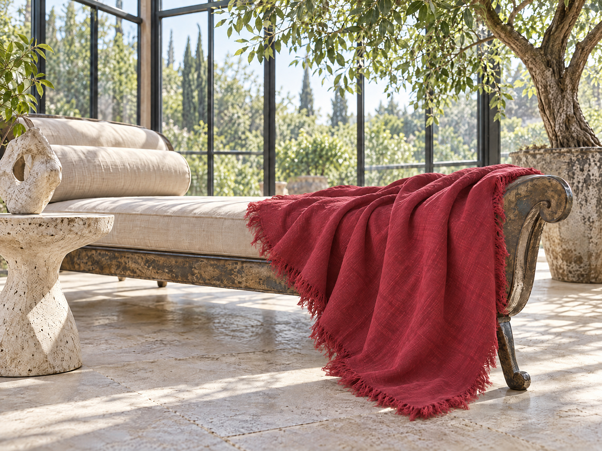 Handmade Linen Throw - Scarlet