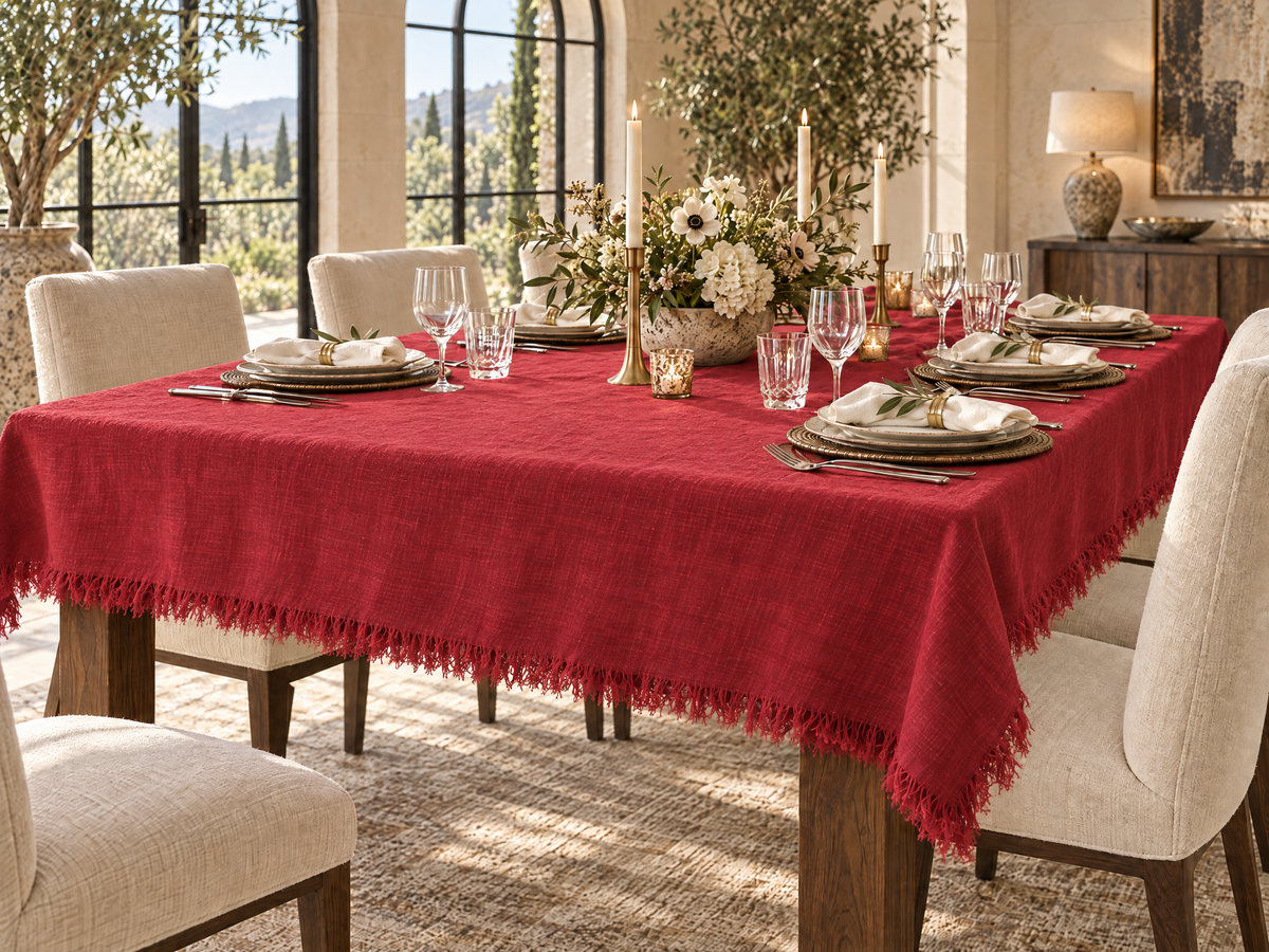 Handmade Linen Throw - Scarlet