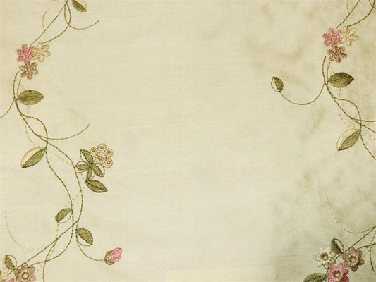 Italian Garden - Embroidered Silk Dupioni - Creamy Ivory - 5.25 Yard Remnant