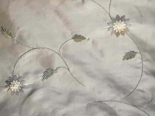 Swatch - Jekyll Island Collection - Embroidered Silk Taffeta - Platinum