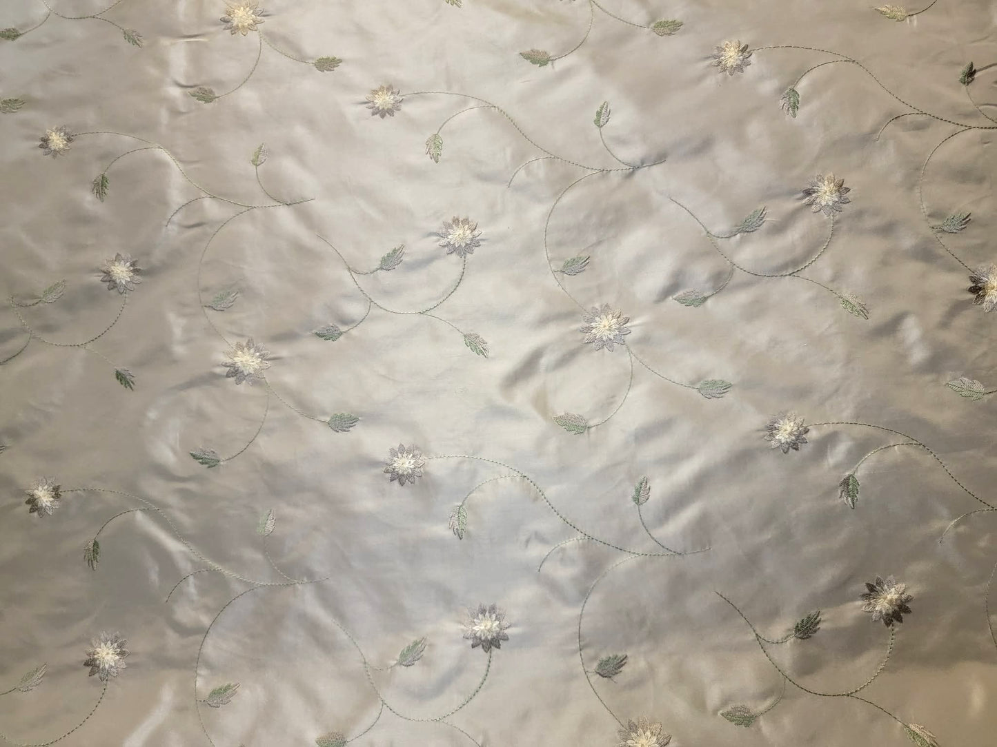 Swatch - Jekyll Island Collection - Embroidered Silk Taffeta - Platinum