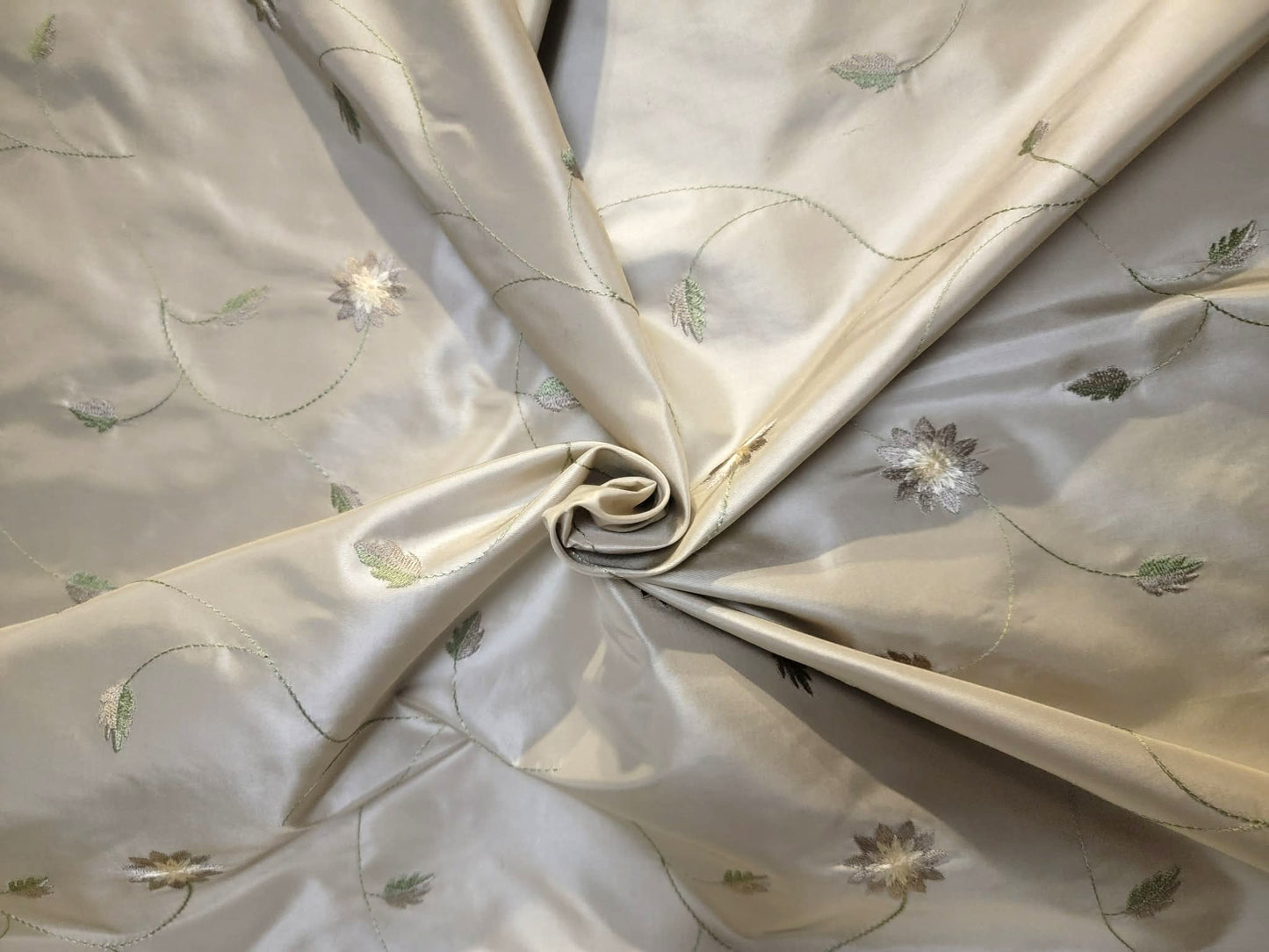 Jekyll Island Collection - Embroidered Silk Taffeta - Platinum