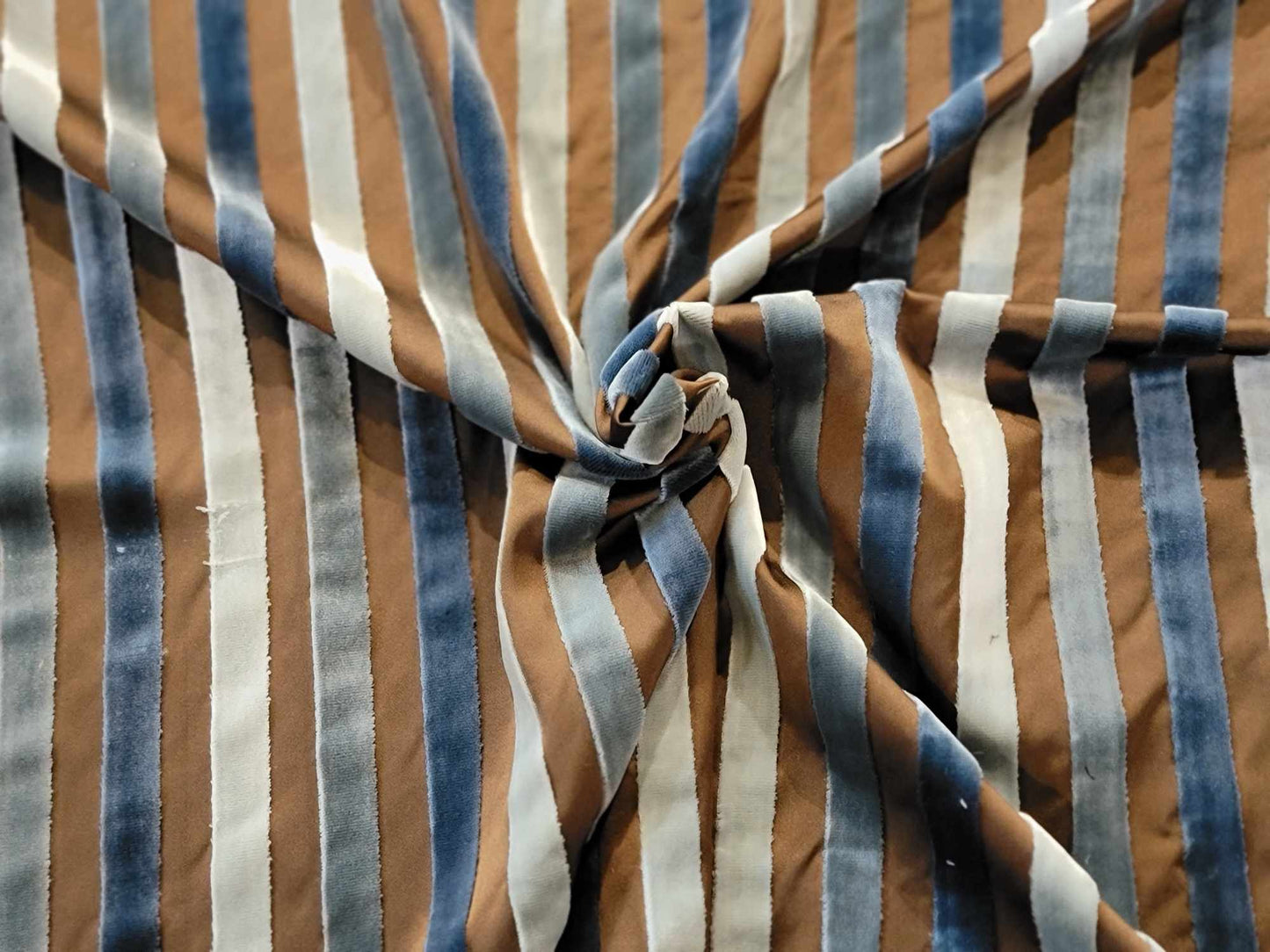 Malmore Collection - Velvet Striped Silk Taffeta - Chocolate & Blue