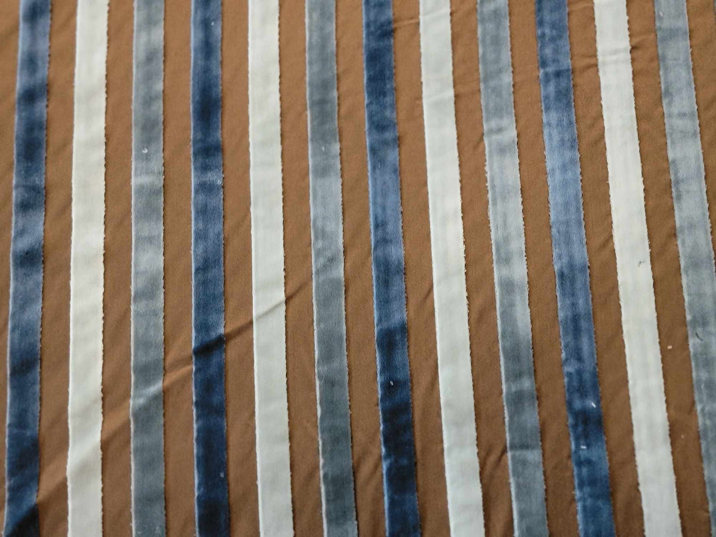 Malmore Collection - Velvet Striped Silk Taffeta - Chocolate & Blue