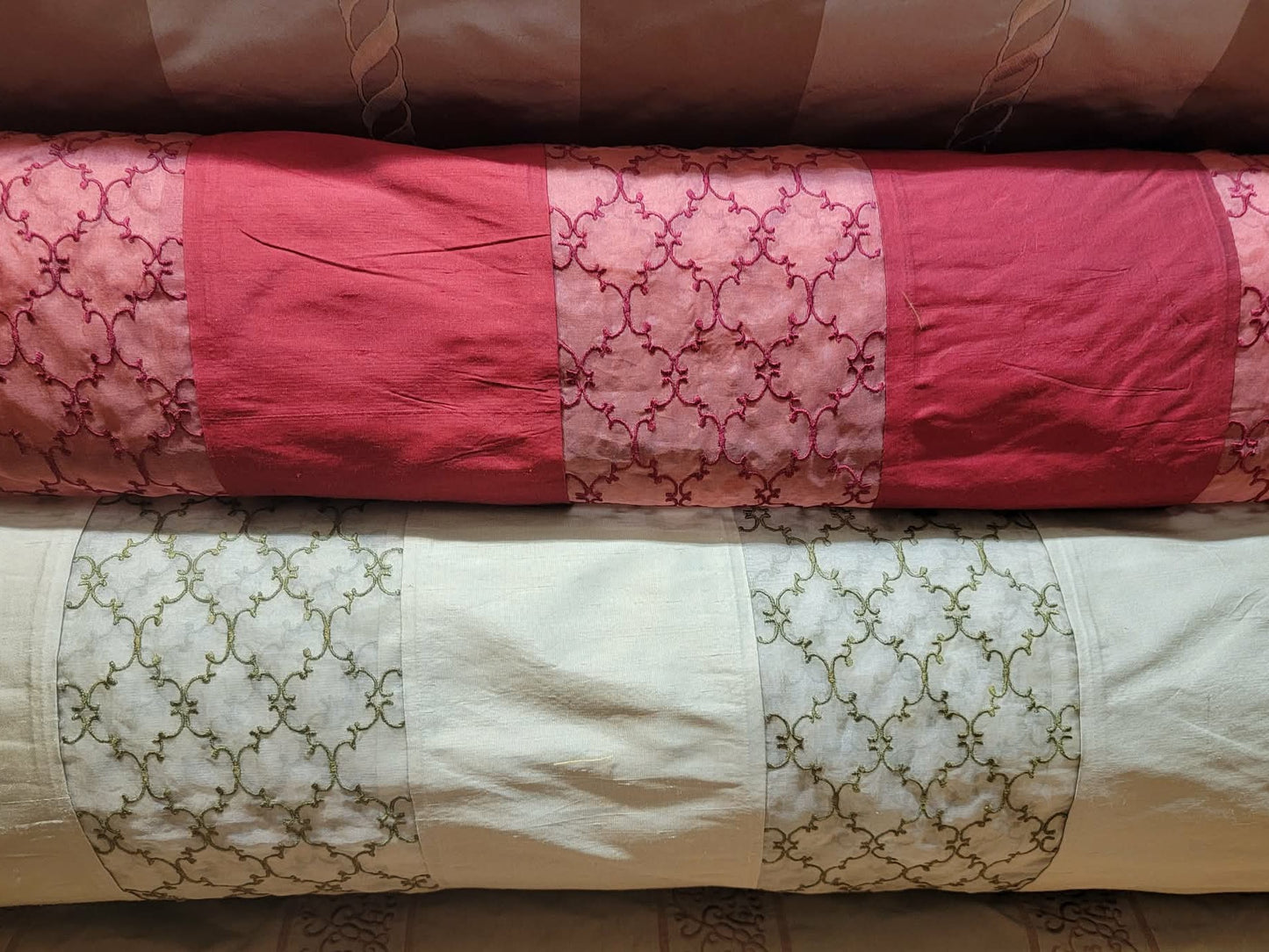 Overlay Collection - Embroidered Silk Dupioni - Red Rose