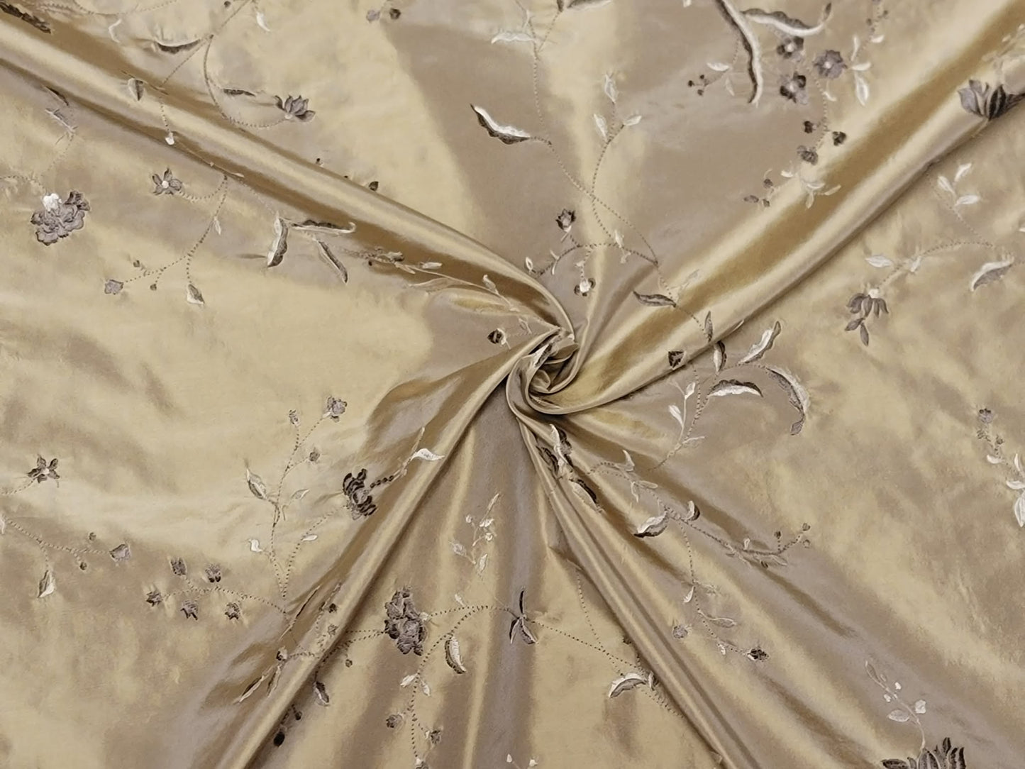 Pastoral Collection - Embroidered Silk Taffeta - Gold - 5 Yard Remnant
