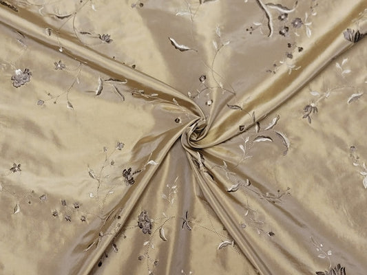 Pastoral Collection - Embroidered Silk Taffeta - Gold - 5 Yard Remnant