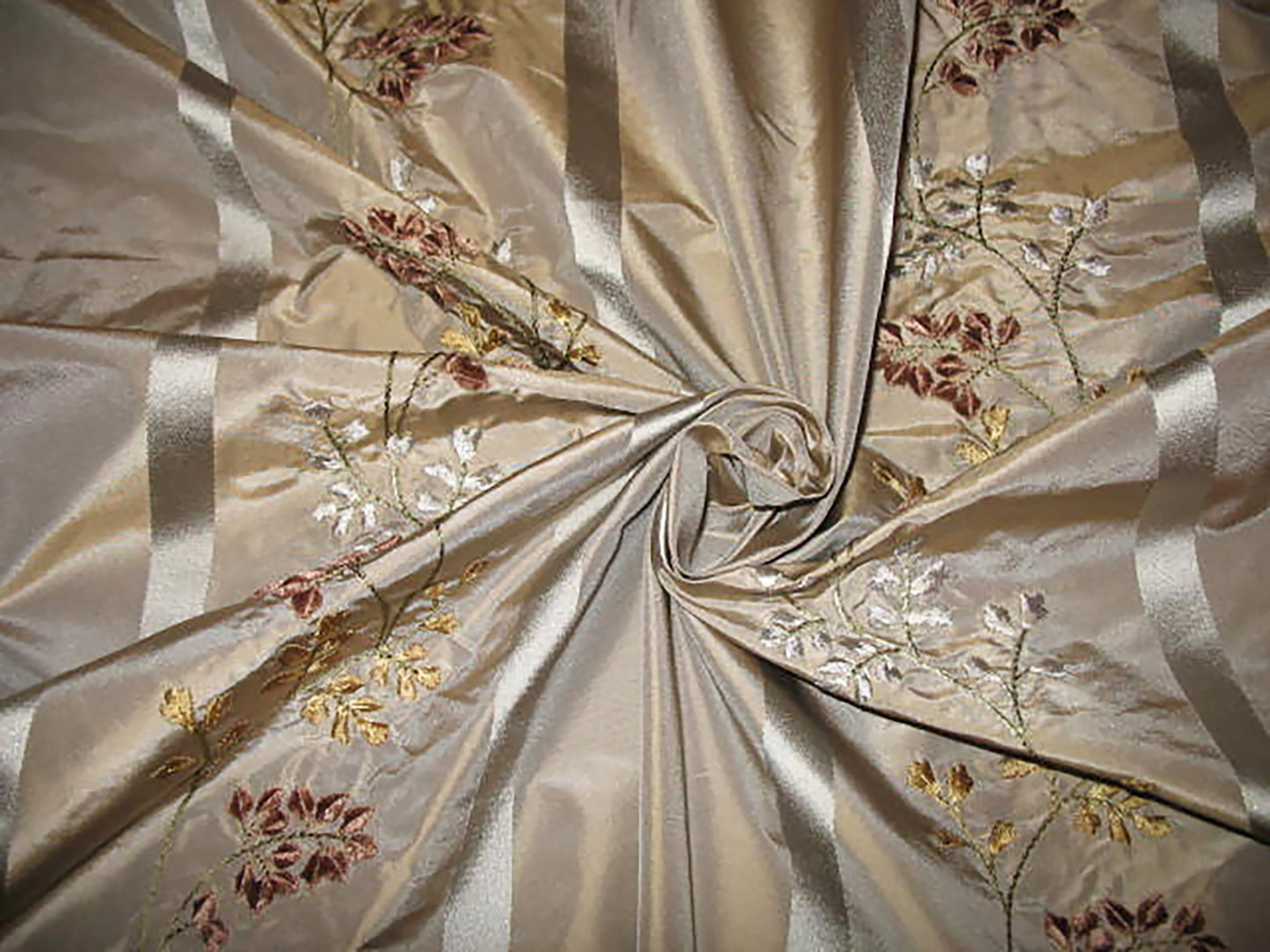 Rose of Tralee Silk Taffeta - Velvet Embroidered Silk Taffeta - Pewter - 3.75 Yard Remnant