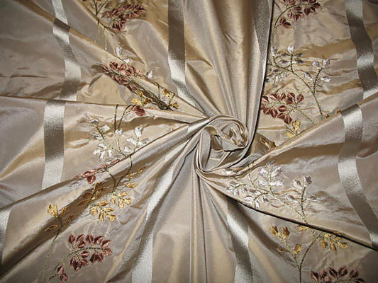Rose of Tralee Silk Taffeta - Velvet Embroidered Silk Taffeta - Pewter - 3.75 Yard Remnant