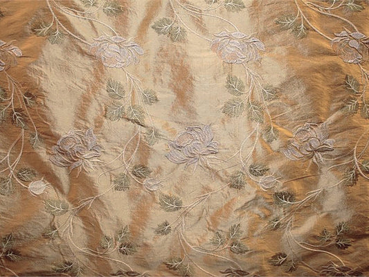 Run for the Roses Collection - Embroidered Silk Dupioni - Apricot