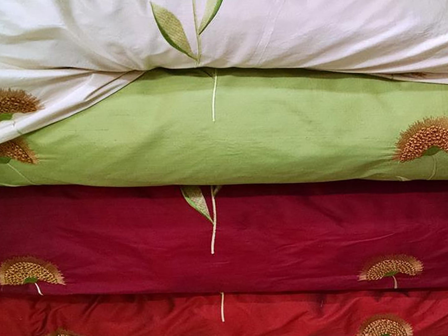 Sunflowers Collection - Velvet Embroidered Silk Dupioni - Green