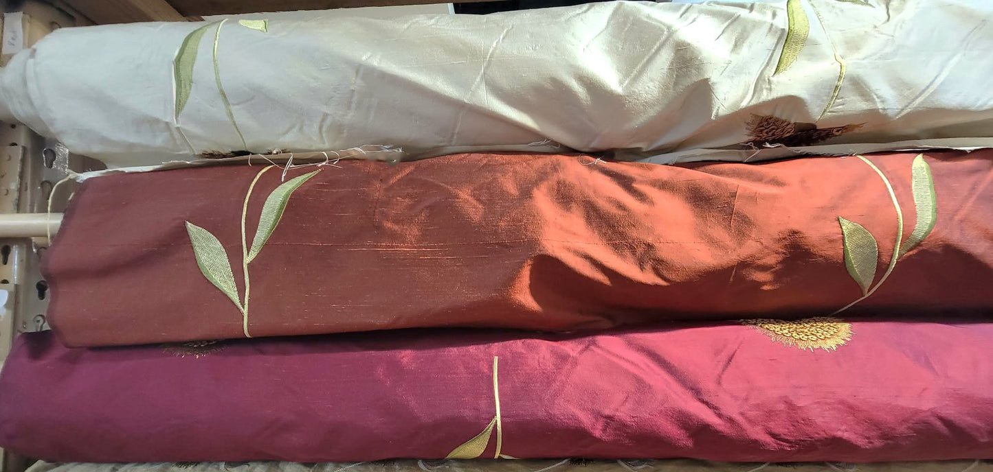 Sunflowers Collection - Velvet Embroidered Silk Dupioni - Garnet