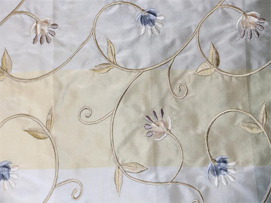 The Hamptons, East Egg - Velvet Embroidered Silk Taffeta - Blue - .75 Yard Remnant