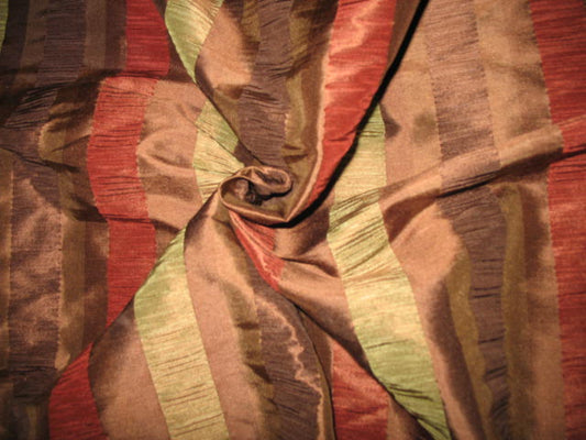 Swatch - Twinkle Crinkle Collection - Striped Silk Dupioni - Rust and Chocolate