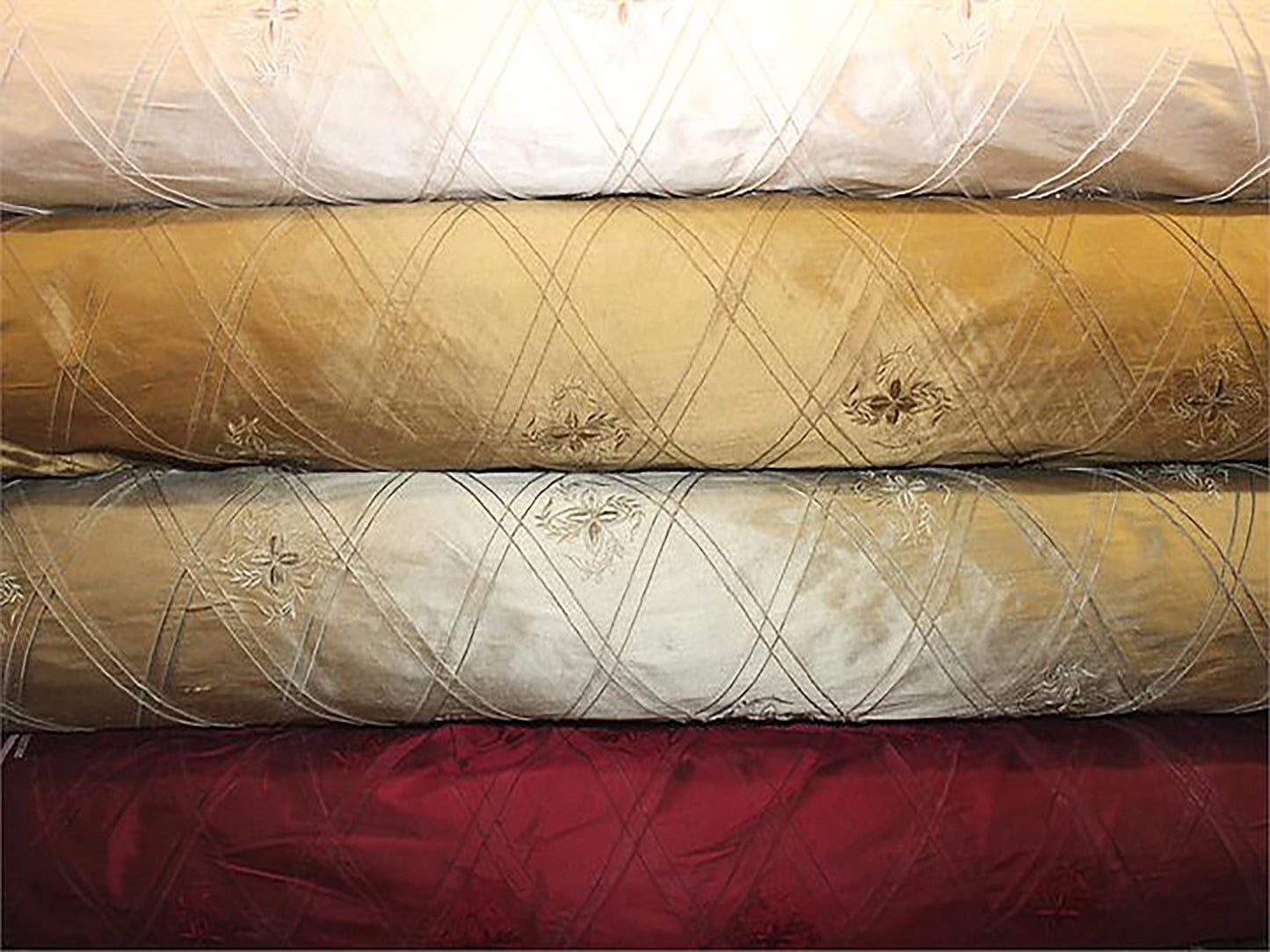 Velvet Cut Diamond Collection - Velvet Embroidered Silk Dupioni -Garnet - 1 Yard Remnant