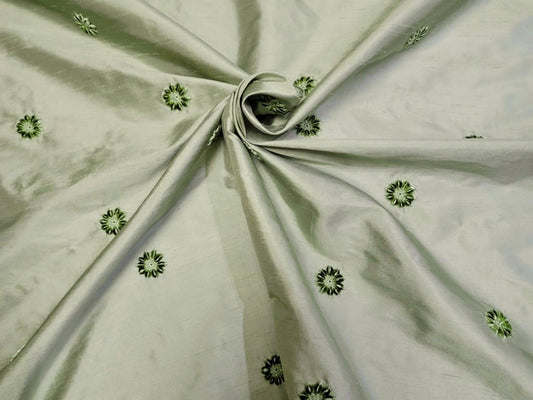 Blossom Collection - Velvet Embroidered Silk Dupioni - Sage - 5 Yard Remnant