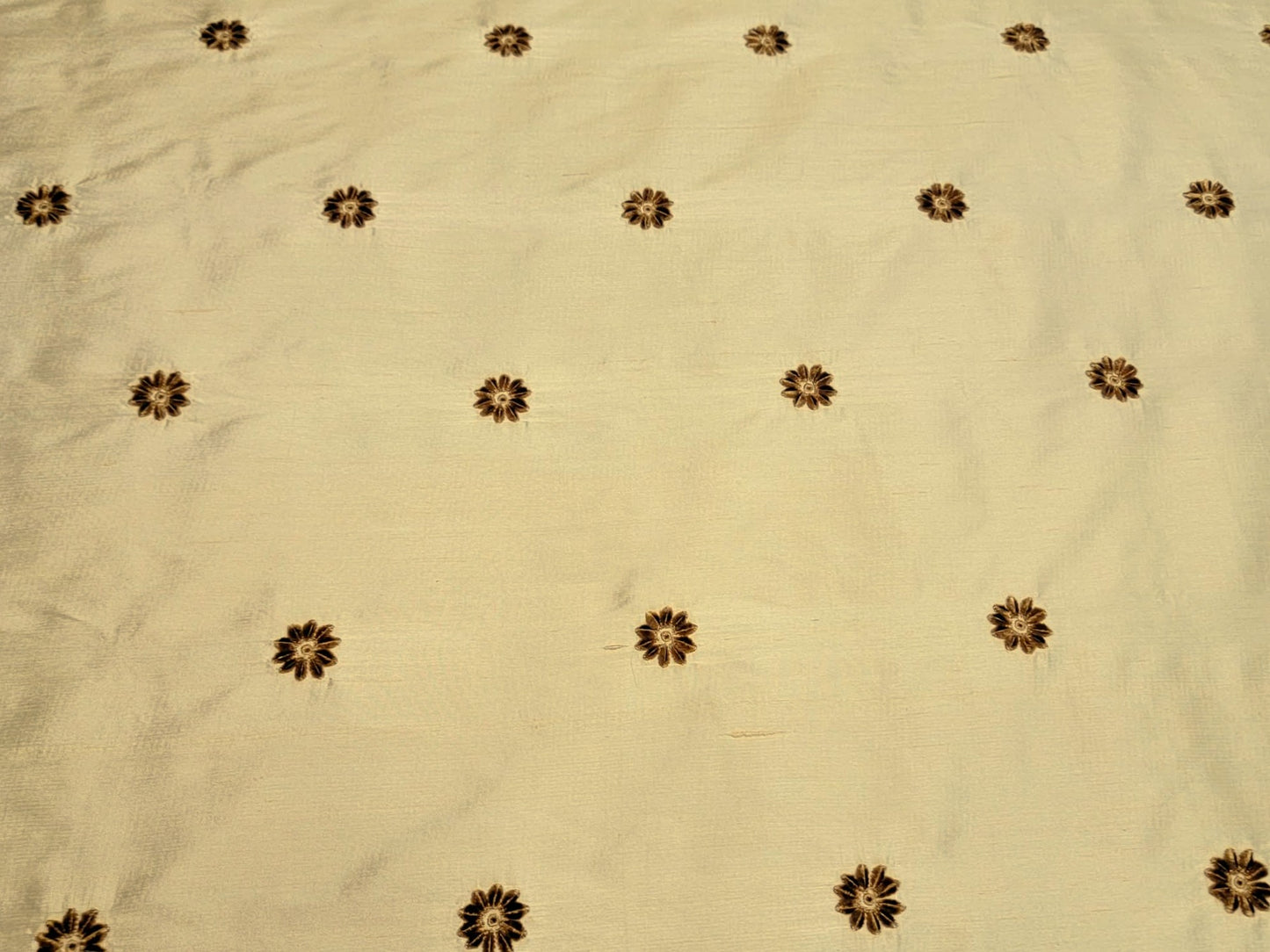 Blossom Collection - Velvet Embroidered Silk Dupioni - Soft Yellow - 5 Yard Remnant