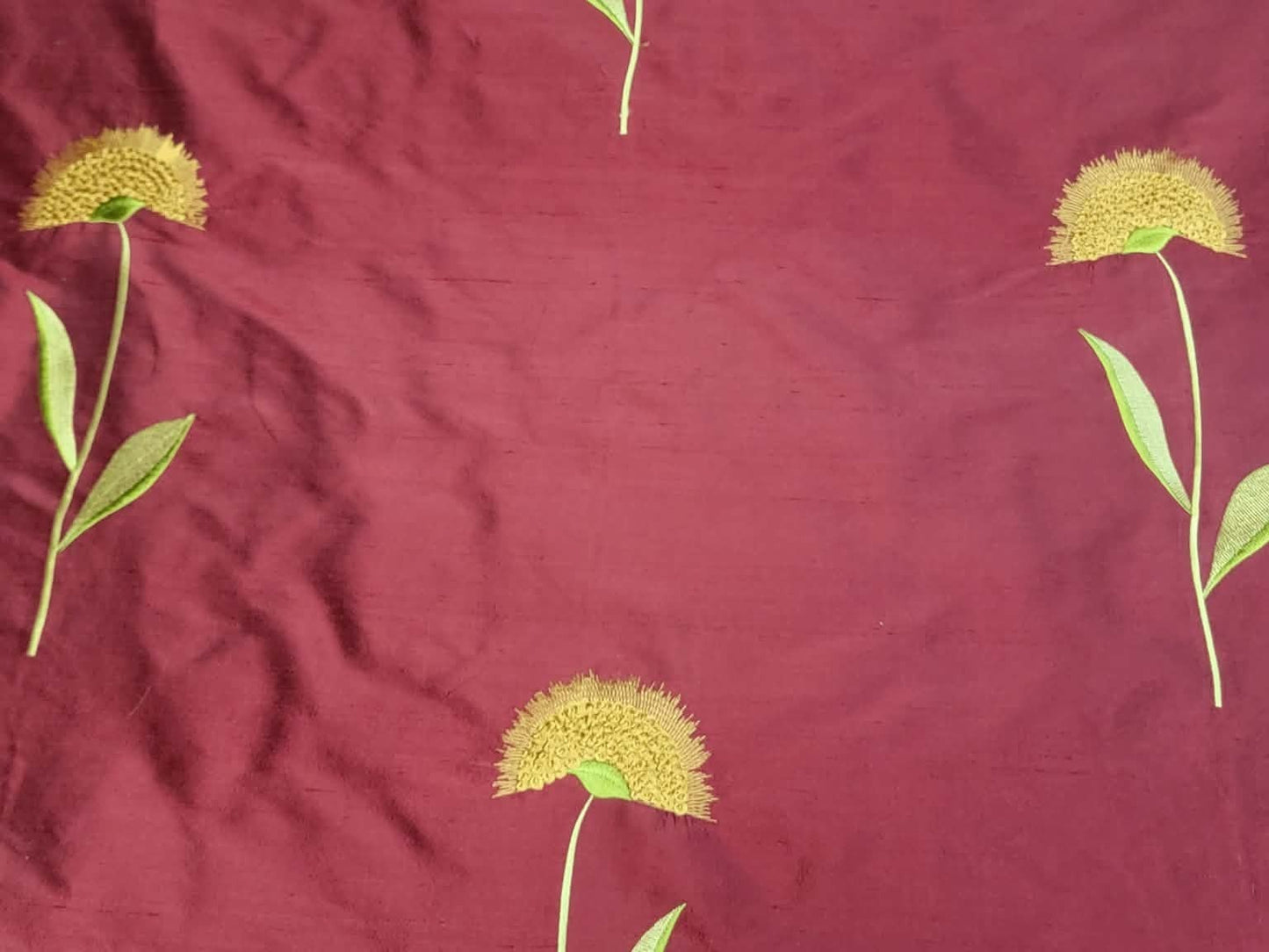 Sunflowers Collection - Velvet Embroidered Silk Dupioni - Garnet