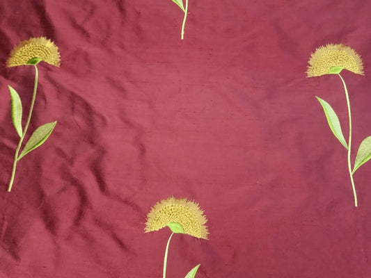 Sunflowers Collection - Velvet Embroidered Silk Dupioni - Garnet