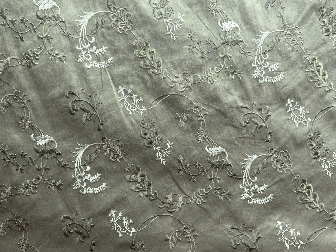 Sonata Collection - Embroidered Silk Dupioni - Sage - 5.75 Yard Remnant